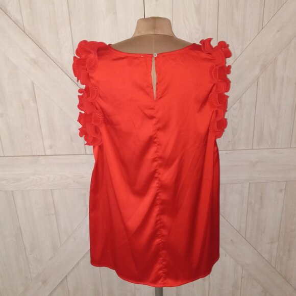 JODIFL-WOMENS RED SILK STATEMENT RUFFLE SLEEVE TOP SIZE NWT-SIZE 1X - Picture 3 of 7